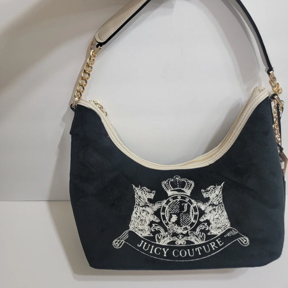 Juicy Couture Hobo Classic SCOTTIE Dogs Licorice Shoulder Bag Purse Pink Interio